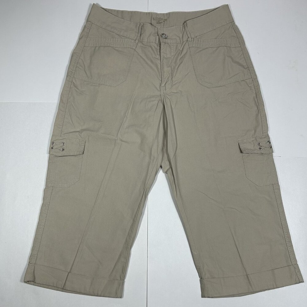 Riders by Lee Cargo Pants Women Khaki Pockets Casual Cropped 100% Cotton Sz 10
